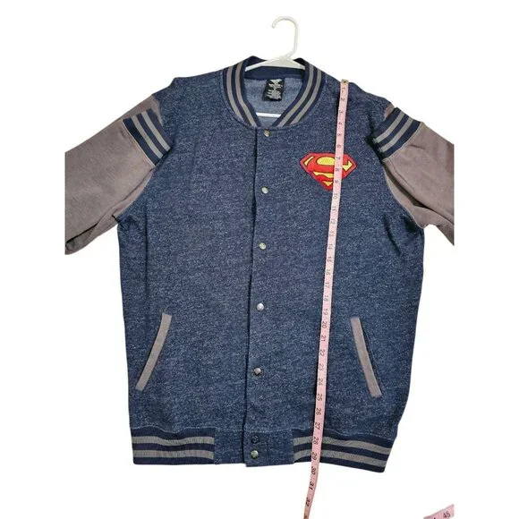 Superman Patch Varsity Bomber Men's XL Blue Heather Snap Jacket DC Comics Rare - Picture 6 of 6